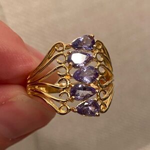 Tanzanite and gold vermeil (925 stamped) cocktail ring, size 8